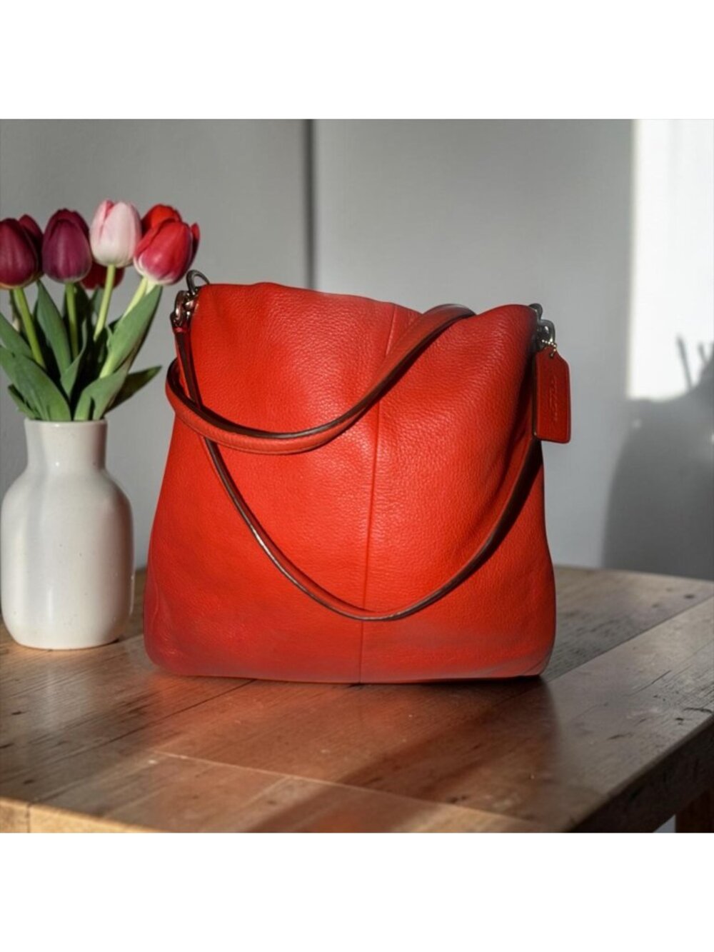 Coach Madison Phoebe Hobo F35723 Carmine Red Pebbled Leather Brass Shoulder Bag